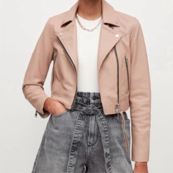 All Saints Rift cropped biker jacket pink size US4

• Size: 4 All Saints - Picture 12 of 12